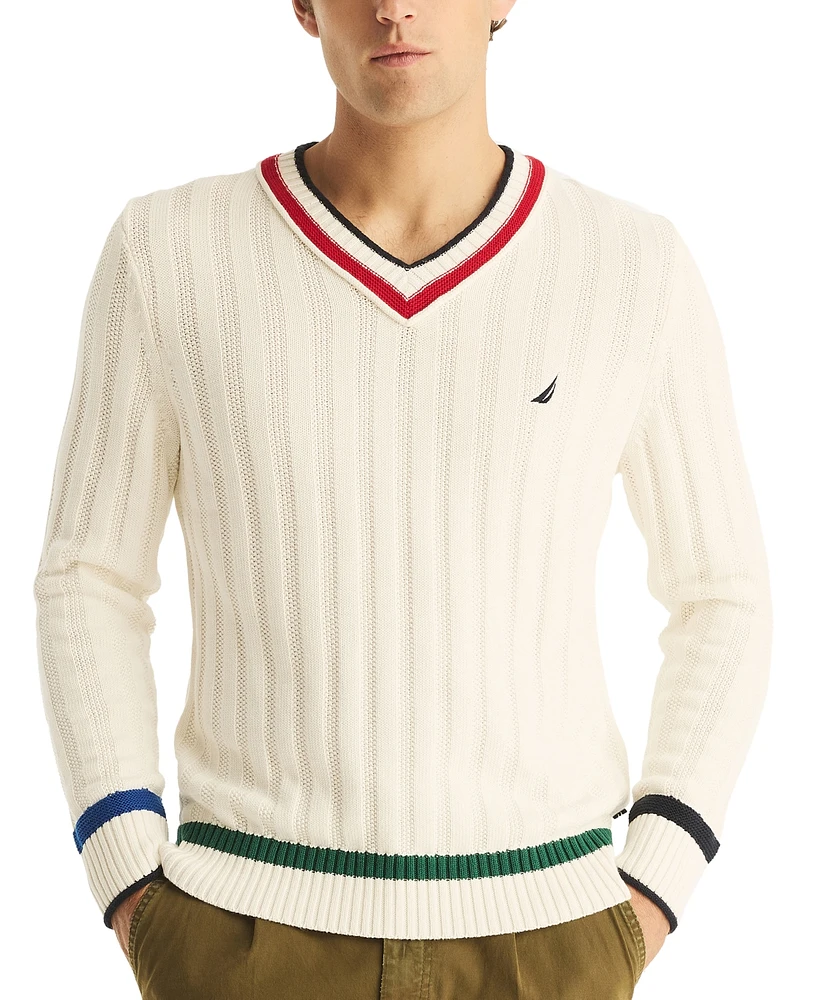 Nautica Men's Classic-Fit Ribbed-Knit Tipped V-Neck Cricket Sweater