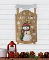 Northlight 24" Let It Snow Wooden Sled Snowman and Snowflakes Wall Sign