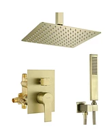 Boyel Living 1-Spray Patterns with 2.66 Gpm 10 in. Ceiling Mount Dual Shower Heads with Rough-In Valve Body and Trim in Brushed Gold