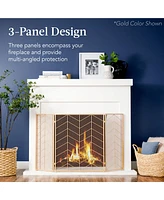 Best Choice Products 52x31in 3-Panel Iron Chevron Fireplace Screen, Spark Guard w/ Handles