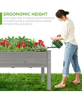 Best Choice Products 34x18x30in Raised Garden Bed, Elevated Wood Planter Box for Kids, Patio w/ Bed Liner - Gray