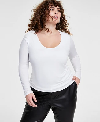 Bar Iii Trendy Plus Long-Sleeve Top, Created for Macy's