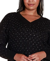 Belldini Black Label Plus Embellished Cabled V-Neck Sweater