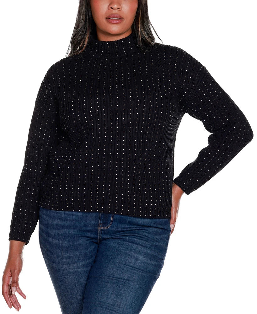 Belldini Black Label Plus Embellished Mock Neck Ribbed Sweater