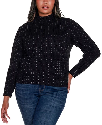 Belldini Black Label Plus Embellished Mock Neck Ribbed Sweater