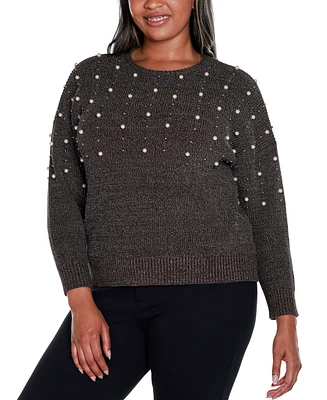 Belldini Black Label Plus Embellished Drop-Shoulder Lurex Sweater