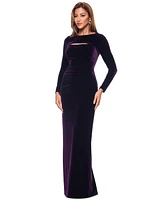 Xscape Women's Boat-Neck Long-Sleeve Ruched Velvet Dress