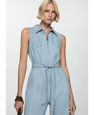 Mango Women's Belted Denim Jumpsuit