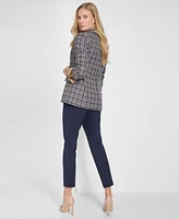 Tommy Hilfiger Womens Textured Plaid Single Button Blazer Slim Fit Button Front Shirt Mid Rise Ponte Skinny Ankle Pants