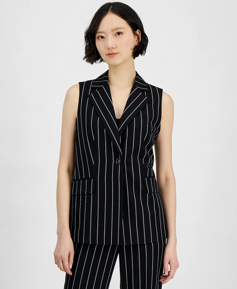 Anne Klein Women's Pinstripe Sleeveless Single-Button Blazer