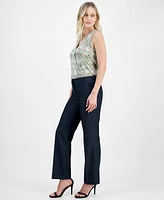 Anne Klein Women's Wide-Leg Mid-Rise Dressy Denim Pants