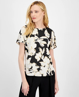 Anne Klein Women's Printed Short-Sleeve Blouse