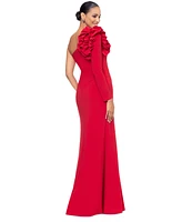 Xscape Women's Single-Sleeve Ruffle-Trim Evening Gown