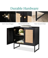 Best Choice Products 2-Door Rattan Storage Cabinet, Accent Furniture, Cupboard w/ Non-Scratch Foot Pads