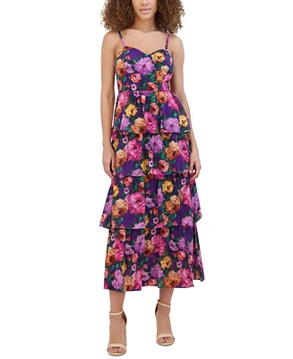 Siena Women's Printed Sweetheart-Neck Tiered-Ruffle Dress