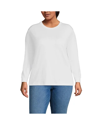 Lands' End Plus Size Cotton Relaxed Long Sleeve Crew Neck