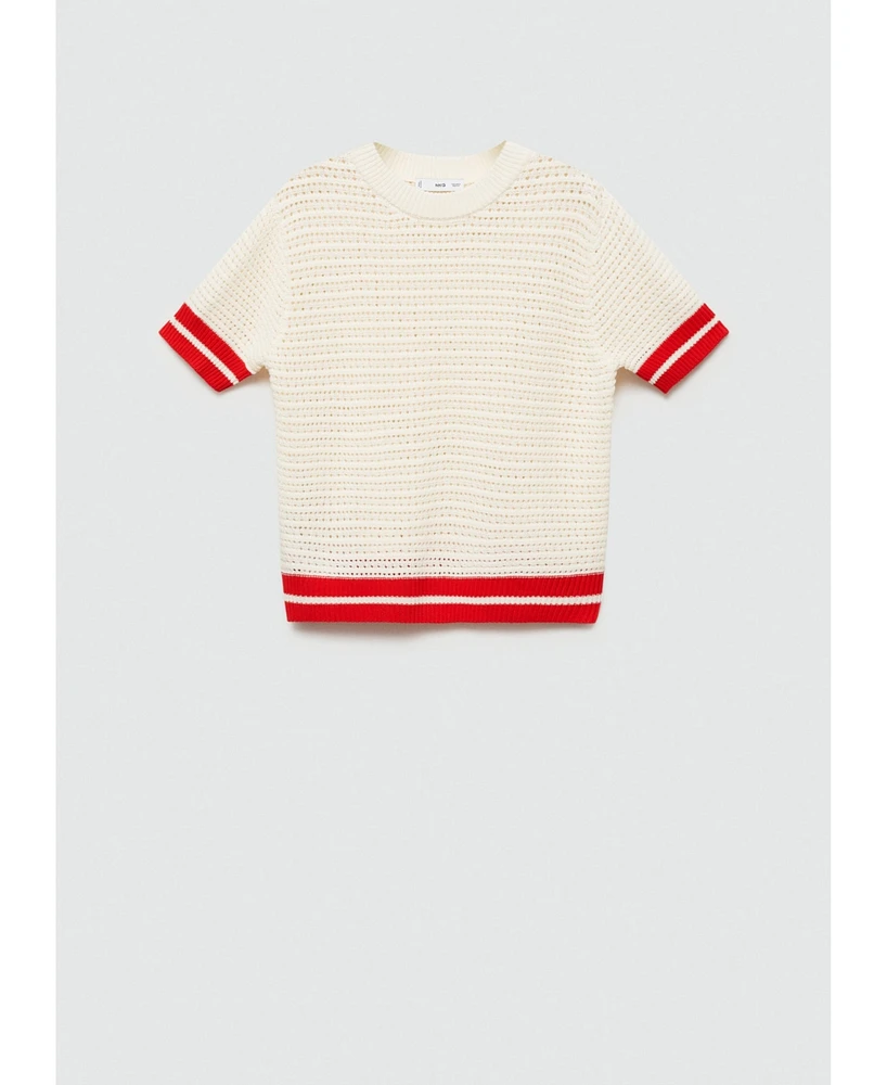 Mango Women's Striped Open-Work Sweater