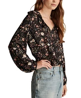 Lucky Brand Women's Floral Ruffled Tie-Neck Long-Sleeve Top