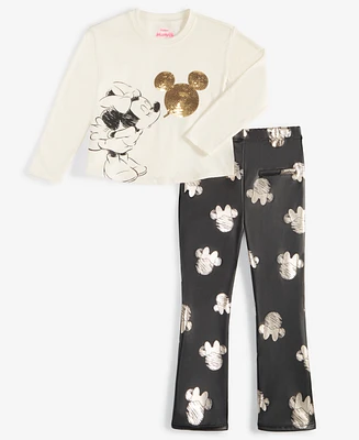 Disney Toddler & Little Girls Minnie Mouse Top & Faux-Leather Pants, 2 Piece Set