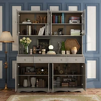 Famapy 8-Shelves Gray Wooden Modern Bookcase Bookshelf with 3-Drawer
