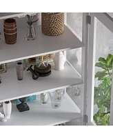 Famapy 6-Shelf Standard Bookcase Bookshelf with 2-Glass Door