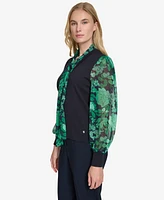Tommy Hilfiger Women's Mixed-Media Tie-Neck Top