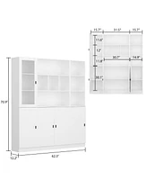 Famapy 17-Shelf Wood Bookshelf with Glass Doors, Adjustable Shelves