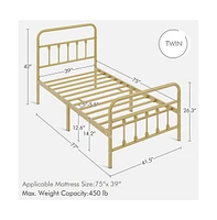 Yaheetech Classic Iron Platform Bed with High Headboard