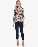 Tommy Hilfiger Women's Printed Crewneck Elbow-Sleeve Top