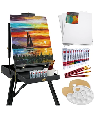 Best Choice Products French Easel, 32pc Beginners Kit Portable Wooden Adjustable Tripod w/ Paint Supplies