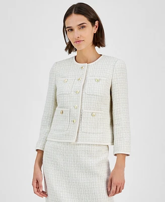 Anne Klein Women's Collarless Button-Front Tweed Jacket