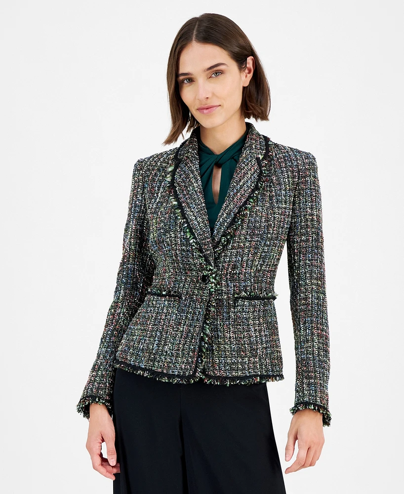 Anne Klein Women's One-Button Long-Sleeve Tweed Jacket