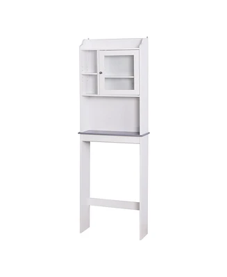 Slickblue Modern Over-the-Toilet Wood Storage Cabinet – White Space Saver for Bathroom Organization