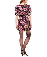 1.state Women's Floral-Print Bubble-Sleeve Blouse