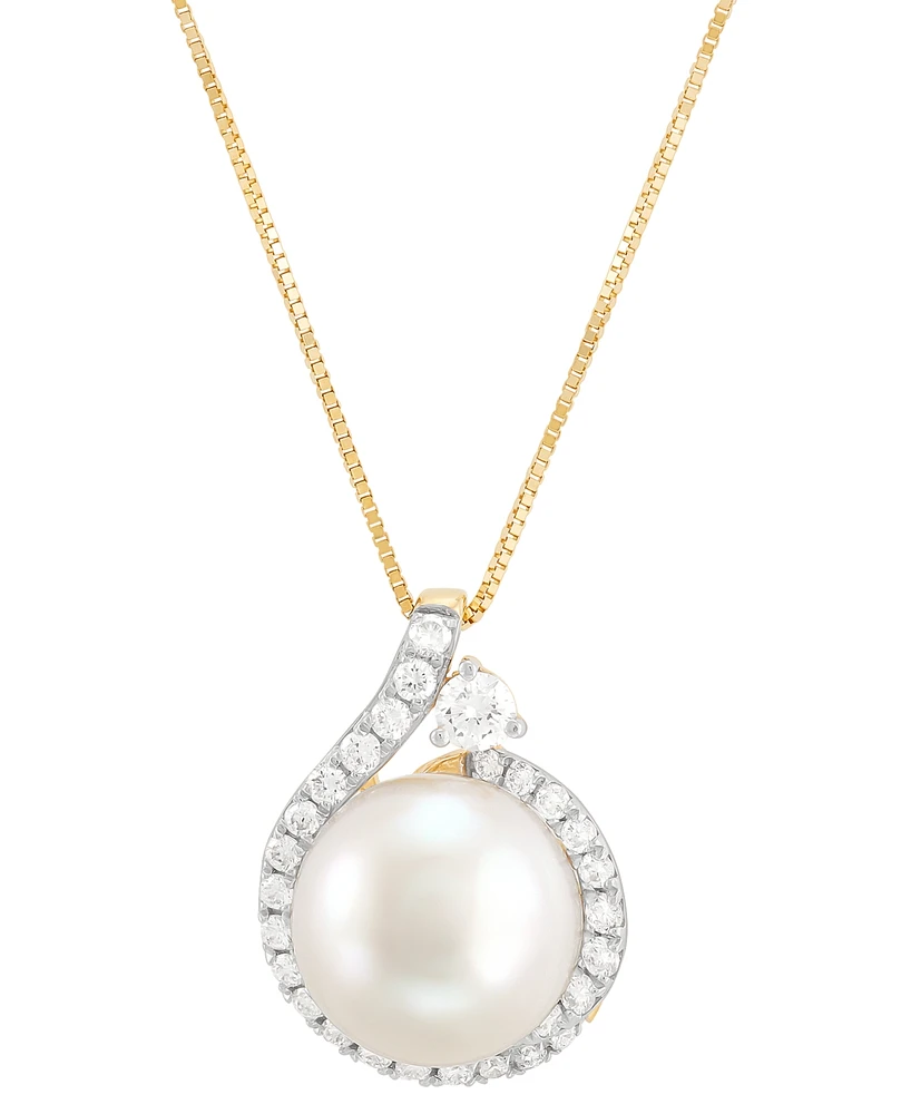 Grown With Love Cultured Ming Pearl (10mm) & Lab Grown Diamond (3/8 ct. t.w.) 18" Pendant Necklace in 14k Gold