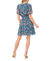 CeCe Women's Floral V-Neck Short Flutter-Sleeve Dress