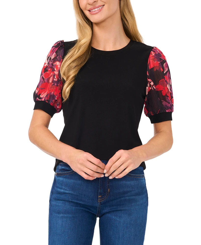 CeCe Women's Floral Puff-Sleeve Blouse