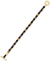 Esquire Men's Jewelry Onyx & Tiger Eye Bead Toggle Bracelet in Gold-Tone Ion-Plated Stainless Steel, Created for Macy's (Also available in Onyx & Lapi