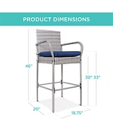 Best Choice Products Set of 2 Wicker Bar Stools w/ Cushion, Footrests, Armrests for Patio, Pool, Deck