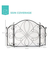 Best Choice Products 3-Panel 55x33in Wrought Iron Fireplace Safety Screen Decorative Scroll Spark Guard Cover