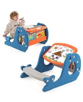 Kids Drawing and Playing Desk Set with Tiltable Erasable Graffiti Whiteboard Eating