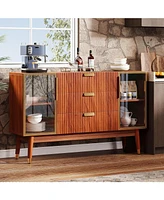 Tribesigns Sideboard Buffet Cabinet, Mid-Century Buffet Cabinet with 2 Doors & 3 Drawers, 55.1'' Kitchen Storage Cabinet with Solid Wood Legs, Accent