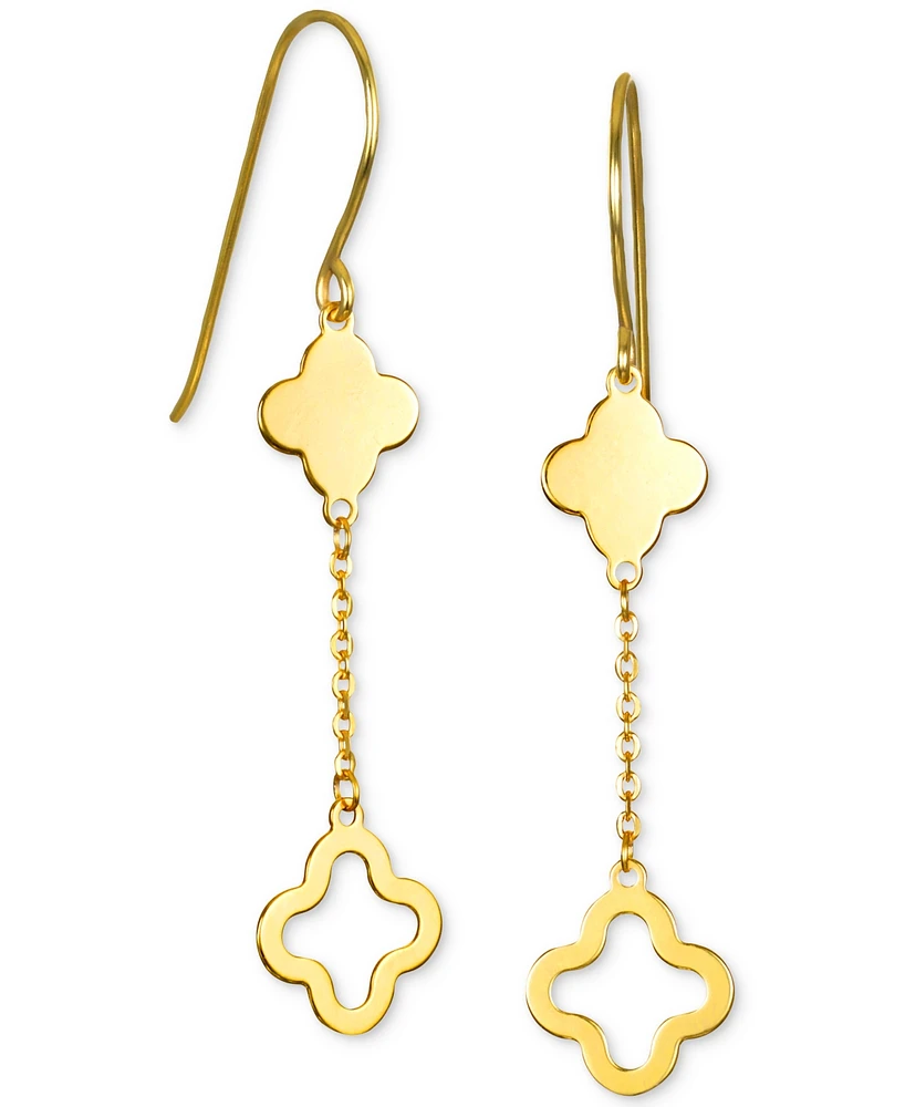 Solid & Silhouette Clover Chain Link Drop Earrings in 14k Gold