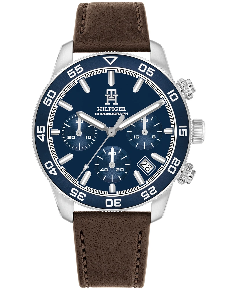 Tommy Hilfiger Men's Chronograph Brown Leather Strap Watch 41mm