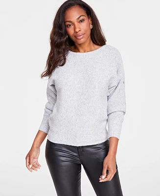 I.n.c. International Concepts Women's Button-Sleeve Boat-Neck Sweater, Created for Macy's