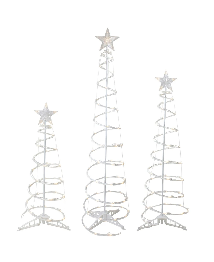 Northlight 3' 4' and 6' Lighted Warm White Outdoor Spiral Christmas Cone Trees Set of 3 Led