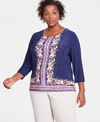 Jm Collection Plus Enchantment Floral Jacquard Top