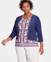 Jm Collection Plus Enchantment Floral Jacquard Top, Created for Macy's