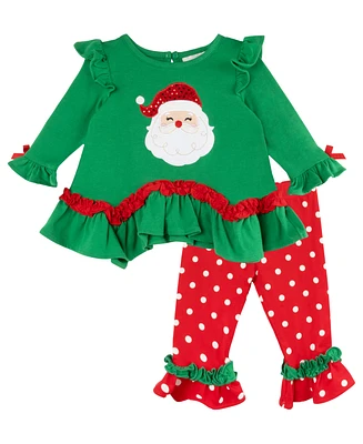 Rare Editions Baby Girl Santa Applique Outfit, 2-Piece Set