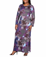 24seven Comfort Apparel Plus Paisley Long Sleeve Maxi Dress